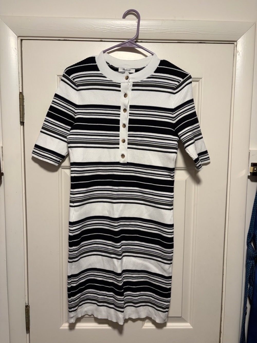 Madewell Black and White Striped Knit Dress